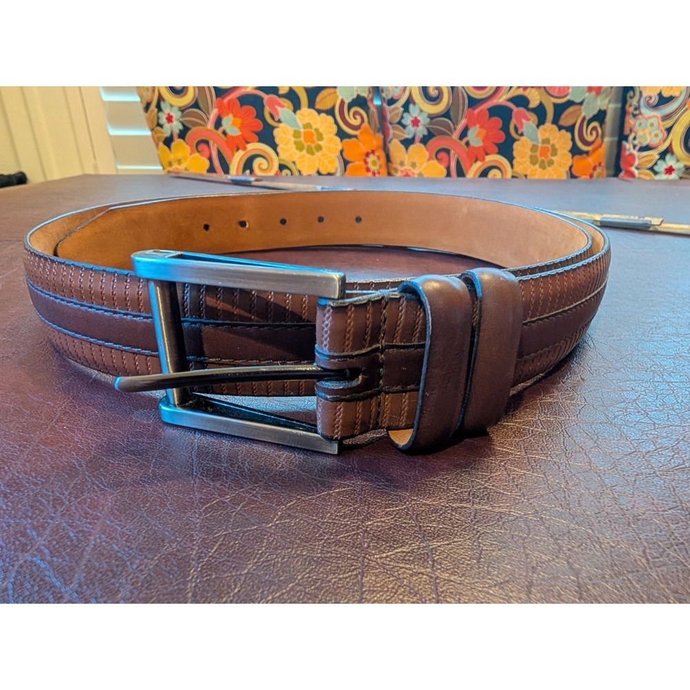 Tulliani‎ Mens Genuine Leather Belt Brown Silver Buckle Size 46 Textured Design
